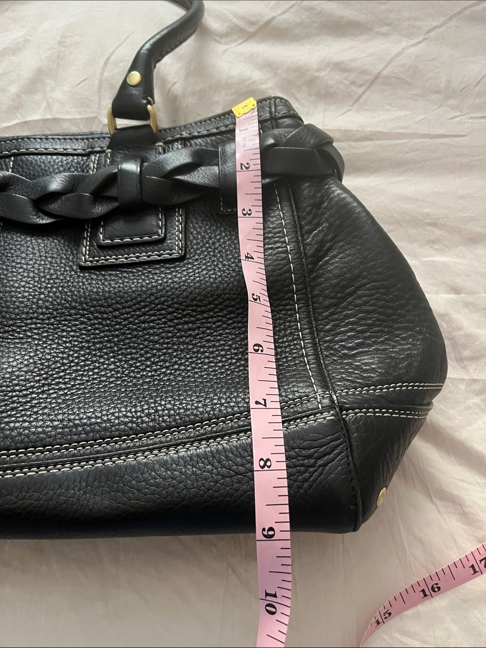 Coach Black Pebbled Leather Shoulder Bag with Braided Trim - Picture 7 of 8